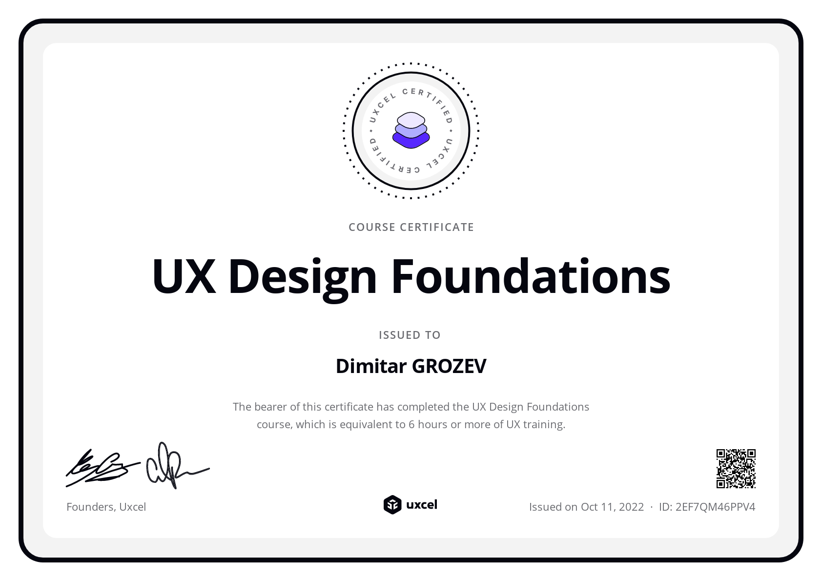 Dimitar GROZEV's certificate